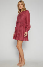 Load image into Gallery viewer, Burgundy Textured Mini Shirt Dress with Gold Buttons