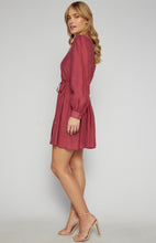 Load image into Gallery viewer, Burgundy Textured Mini Shirt Dress with Gold Buttons