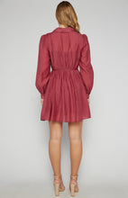 Load image into Gallery viewer, Burgundy Textured Mini Shirt Dress with Gold Buttons