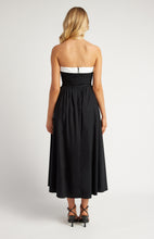 Load image into Gallery viewer, Black &amp; White Cotton contrast Neckline Ruched Bodice Midi Dress