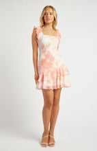 Load image into Gallery viewer, Peach Floral Chiffon Mini Dress with Ruffled Strap Detail