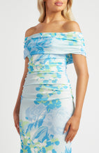 Load image into Gallery viewer, Multi Blue Tissue Jersey Off The Shoulder Floral Print Maxi Dress