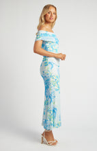 Load image into Gallery viewer, Multi Blue Tissue Jersey Off The Shoulder Floral Print Maxi Dress