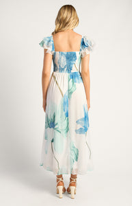 Wildflower Floral Print Sweetheart Neckline Chiffon Dress