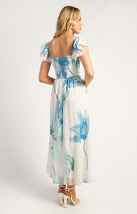 Wildflower Floral Print Sweetheart Neckline Chiffon Dress