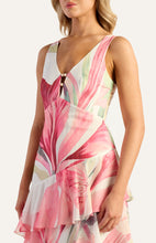 Load image into Gallery viewer, Pink Floral Oasis Marble Beaded Keyhole Neckline Tiered Hem Maxi Dress