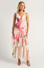 Load image into Gallery viewer, Pink Floral Oasis Marble Beaded Keyhole Neckline Tiered Hem Maxi Dress