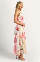 Load image into Gallery viewer, Pink Floral Oasis Marble Beaded Keyhole Neckline Tiered Hem Maxi Dress