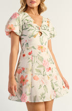 Load image into Gallery viewer, Floral Faux Linen Knot Front Mini Dress Apricot