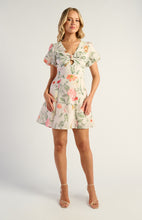 Load image into Gallery viewer, Floral Faux Linen Knot Front Mini Dress Apricot