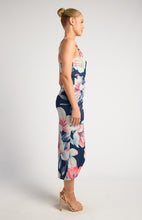 Load image into Gallery viewer, Navy &amp; Pink Floral Stretch Bodycon Dress with Beaded Strap and Tulip Hemline