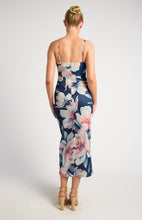 Load image into Gallery viewer, Navy &amp; Pink Floral Stretch Bodycon Dress with Beaded Strap and Tulip Hemline
