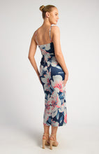 Load image into Gallery viewer, Navy &amp; Pink Floral Stretch Bodycon Dress with Beaded Strap and Tulip Hemline