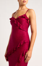 Load image into Gallery viewer, Red Front Frill Detail Stretch Lace Dress with Side Split
