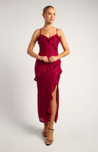 Load image into Gallery viewer, Red Front Frill Detail Stretch Lace Dress with Side Split