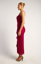 Load image into Gallery viewer, Red Front Frill Detail Stretch Lace Dress with Side Split