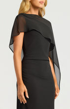 Load image into Gallery viewer, Black Chiffon Cape One Shoulder Dress