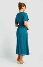 Load image into Gallery viewer, Teal Front Ruched Detail Waist Panel Chiffon Dress
