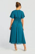 Load image into Gallery viewer, Teal Front Ruched Detail Waist Panel Chiffon Dress