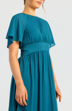 Load image into Gallery viewer, Teal Front Ruched Detail Waist Panel Chiffon Dress