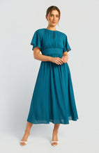 Load image into Gallery viewer, Teal Front Ruched Detail Waist Panel Chiffon Dress