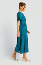 Load image into Gallery viewer, Teal Front Ruched Detail Waist Panel Chiffon Dress