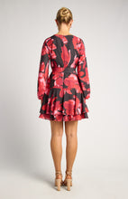 Load image into Gallery viewer, Black &amp; Red Floral Long Sleeve Mini Dress with Ruffle Hem