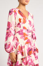Load image into Gallery viewer, Magenta Floral Long Sleeve Mini Dress with Ruffle Hem