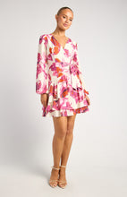 Load image into Gallery viewer, Magenta Floral Long Sleeve Mini Dress with Ruffle Hem