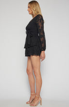Load image into Gallery viewer, Black Burnout Long Sleeve Playsuit with Ruffle Hem