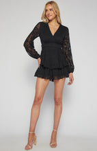 Load image into Gallery viewer, Black Burnout Long Sleeve Playsuit with Ruffle Hem