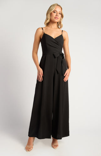 Black Jumpsuit with gold chain detailed strap