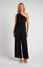Load image into Gallery viewer, Black One Shoulder Wide Leg Jumpsuit with waist detail
