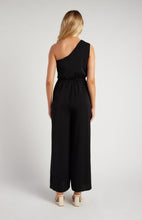 Load image into Gallery viewer, Black One Shoulder Wide Leg Jumpsuit with waist detail
