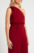 Load image into Gallery viewer, Wine One Shoulder Wide Leg Jumpsuit with waist detail