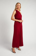 Load image into Gallery viewer, Wine One Shoulder Wide Leg Jumpsuit with waist detail