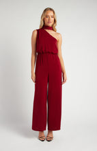 Load image into Gallery viewer, Wine One Shoulder Wide Leg Jumpsuit with waist detail