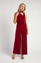 Load image into Gallery viewer, Wine One Shoulder Wide Leg Jumpsuit with waist detail