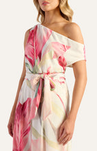 Load image into Gallery viewer, Pink Oasis Floral One Shoulder Jumpsuit with Self Fabric Tie Waist