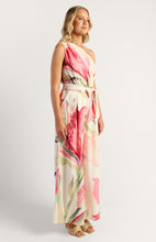 Load image into Gallery viewer, Pink Oasis Floral One Shoulder Jumpsuit with Self Fabric Tie Waist