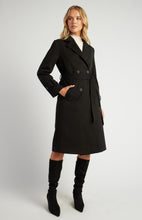 Load image into Gallery viewer, Black Double Breasted Longline Faux Wool Coat