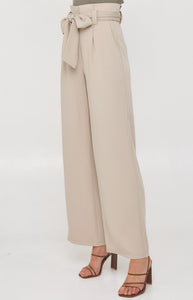 Beige Paper Bag Waist Wide Leg Pants