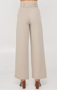 Beige Paper Bag Waist Wide Leg Pants