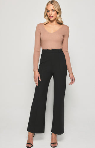 Black Stretch Fabric High Waisted Wide Leg Pants