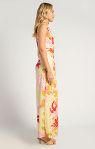 Lemon & Red Abstract Two Piece Top and Wide Leg High Waisted Pant Set with Pockets