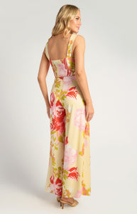 Lemon & Red Abstract Two Piece Top and Wide Leg High Waisted Pant Set with Pockets