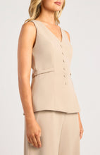 Load image into Gallery viewer, Beige Button Up Detail Sleeveless Vest Top &amp; Pant Set