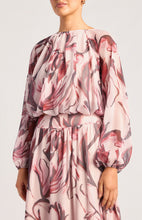 Load image into Gallery viewer, Mulberry Petal Printed Chiffon Set with Ruched Top and Maxi Skirt