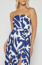 Load image into Gallery viewer, Navy Blue &amp; White Placement Print Strapless Jumpsuit