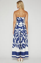 Load image into Gallery viewer, Navy Blue &amp; White Placement Print Strapless Jumpsuit